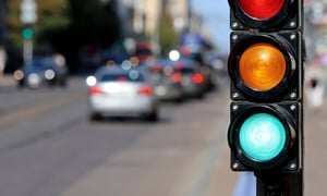 Traffic Signal at city intersection