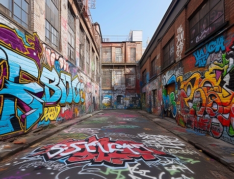 City wall with graffiti markings